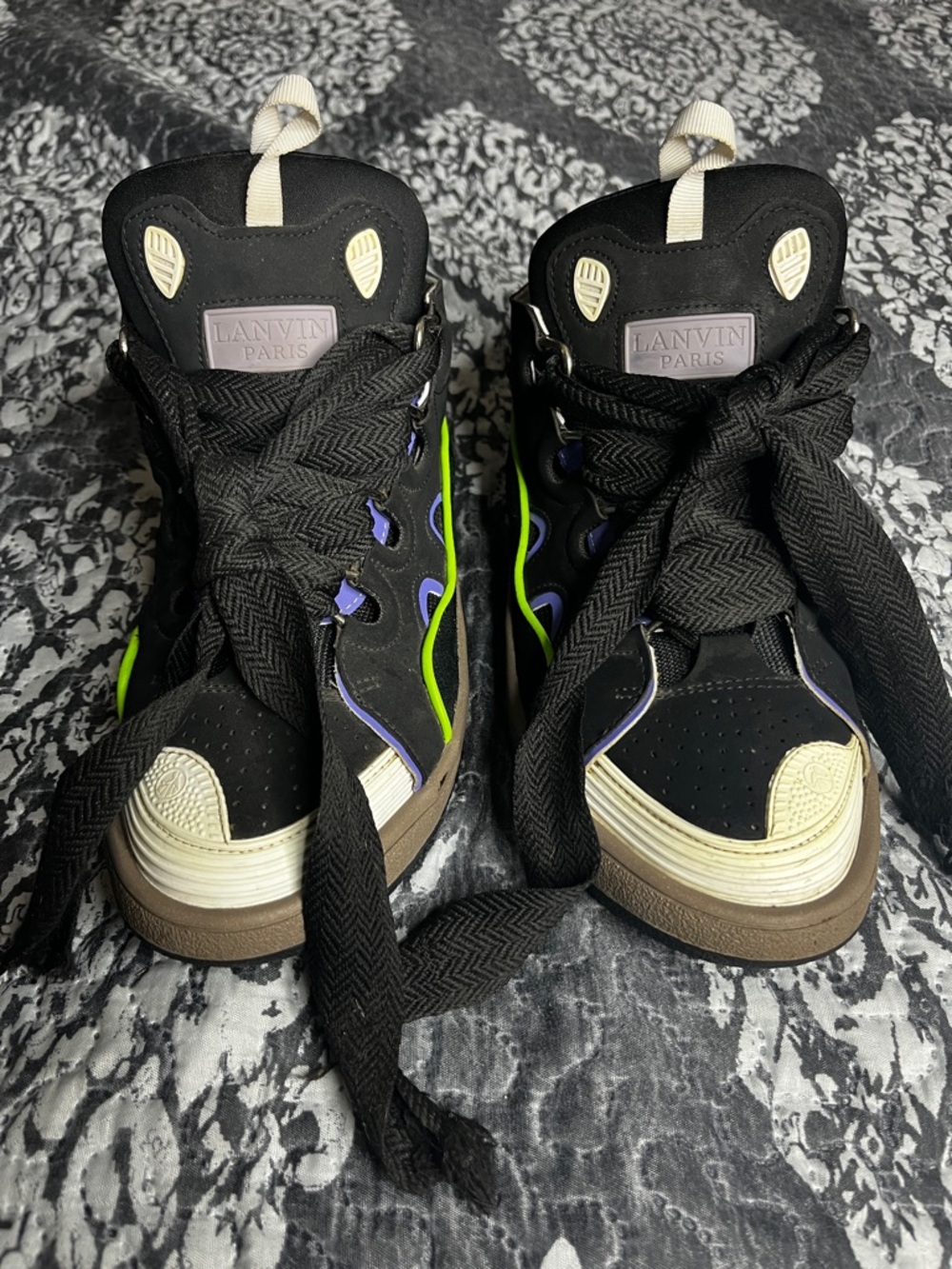 Lanvin Black High-Top Sneakers with Neon Green Accents
